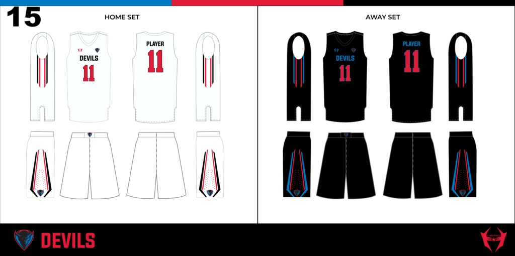 Custom Basketball Jerseys Red, Black, White and Blue Home and Away